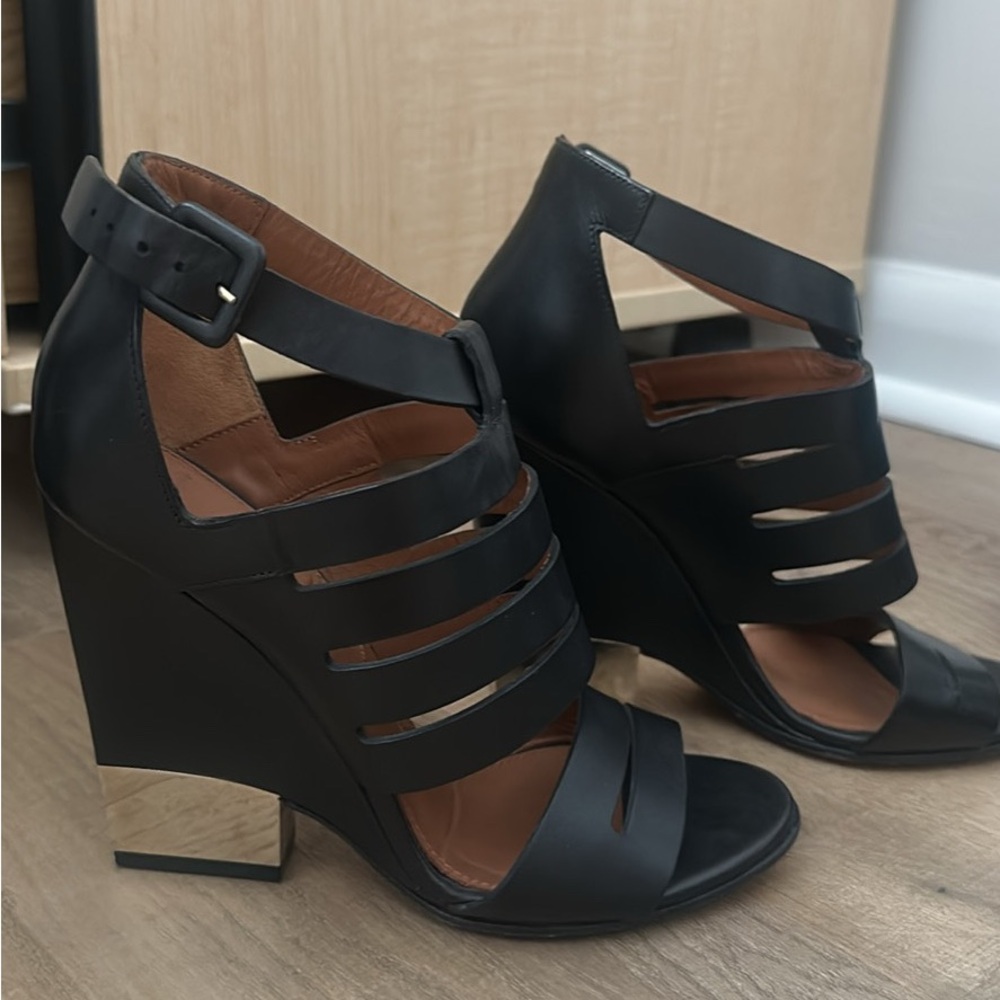 Givenchy Black Wedge Sandals with Strappy Design